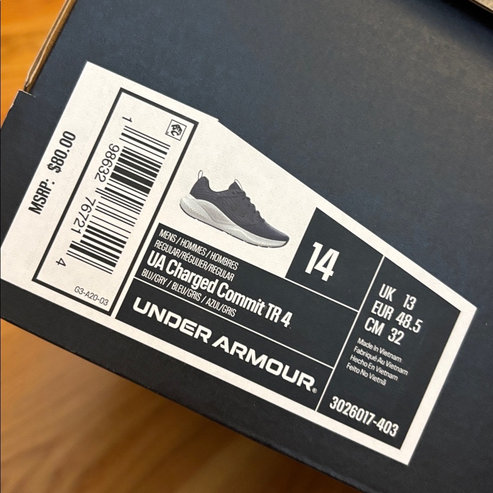 Under Armour UA Charged Commit Sneakers Navy Blue Size 14 - Picture 2 of 5
